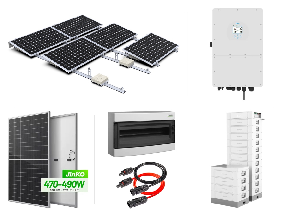25 kW трифазна високоволтова хибридна система с батерия 20 kWh, плосък покрив, баласт юг – с монтаж и пуск