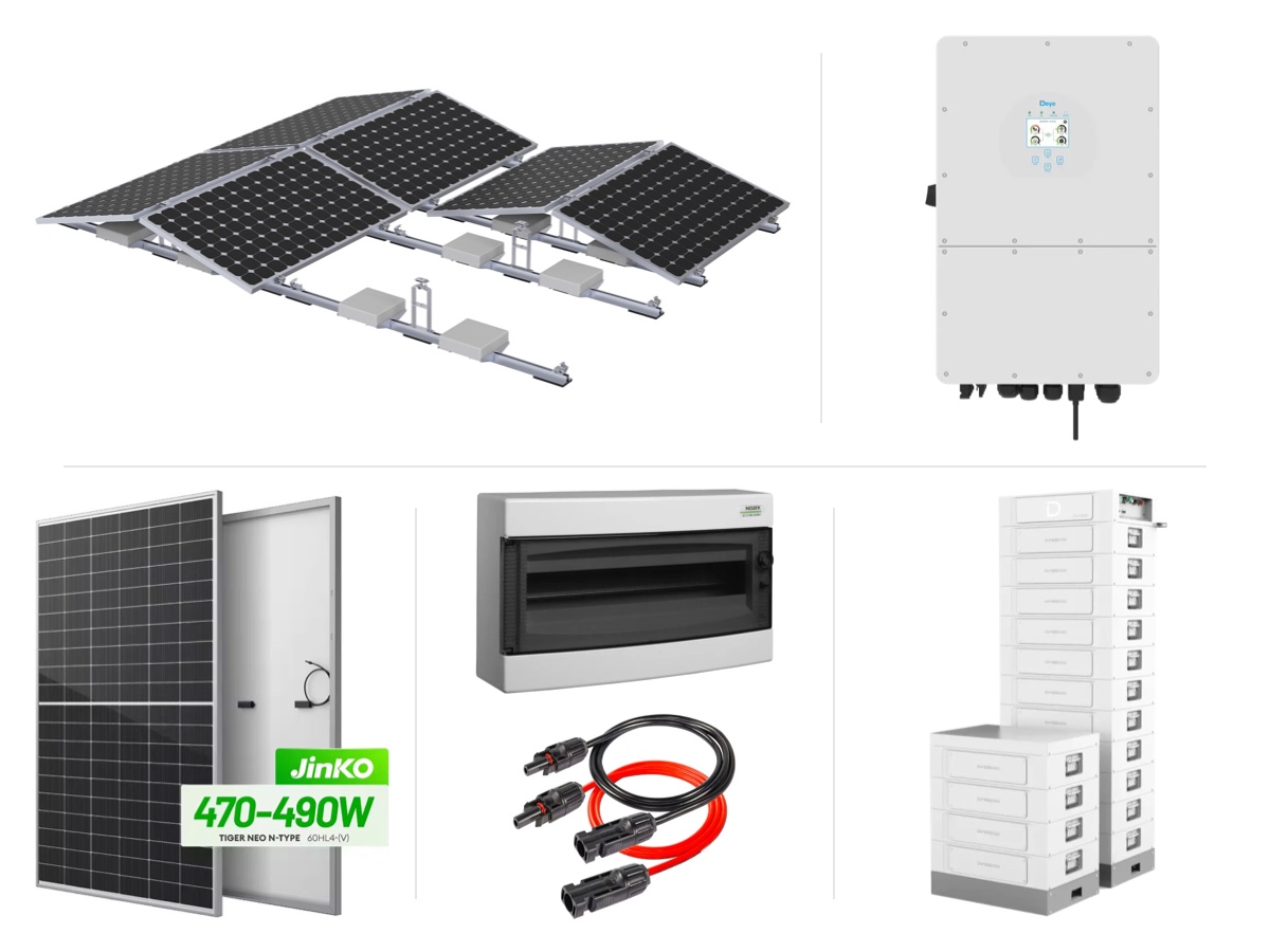 25 kW трифазна високоволтова хибридна система с батерия 20 kWh, плосък покрив, баласт изток–запад – с монтаж и пуск