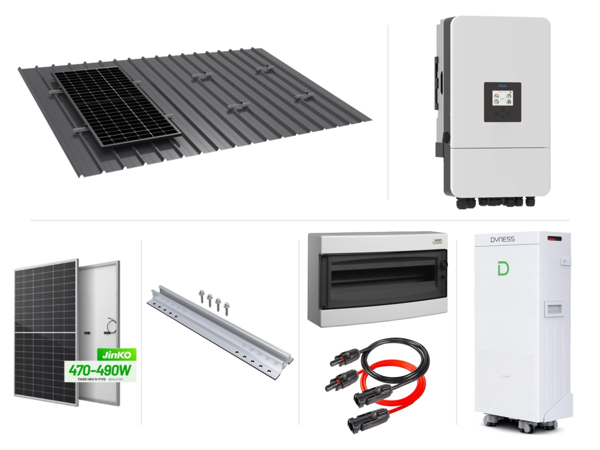 11,4 kW трифазна нисковолтова хибридна система с 12 kW инвертор и батерия 16 kWh, метален покрив – с монтаж и пуск