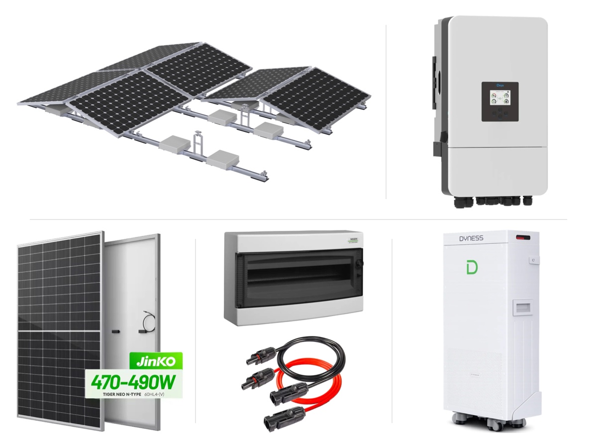 20 kW трифазна нисковолтова хибридна система с батерия 32 kWh, плосък покрив, баласт изток–запад – с монтаж и пуск