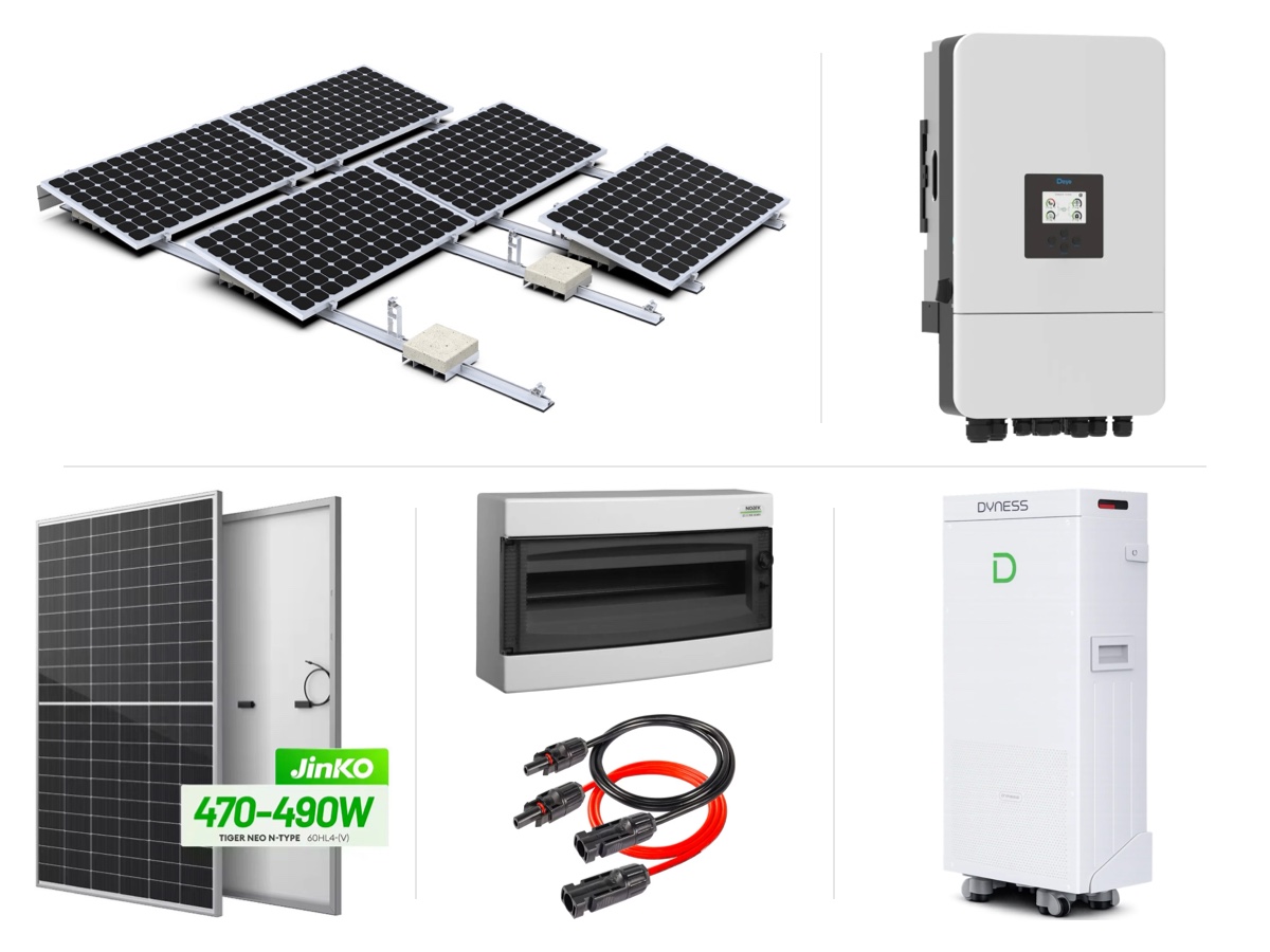 20 kW трифазна нисковолтова хибридна система с батерия 32 kWh, плосък покрив, баласт юг – с монтаж и пуск